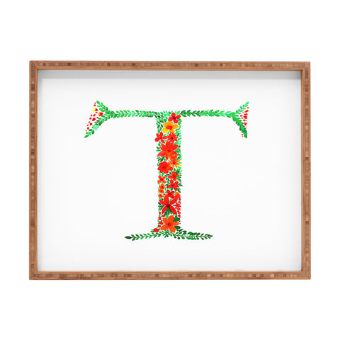 Amy Sia Floral Monogram Letter T Rectangular Tray