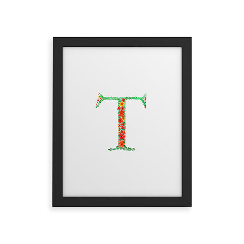 Amy Sia Floral Monogram Letter T Framed Art Print