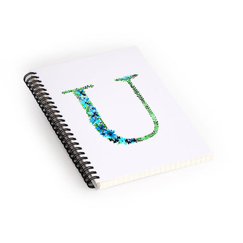 Amy Sia Floral Monogram Letter U Spiral Notebook