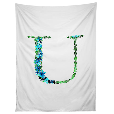 Amy Sia Floral Monogram Letter U Tapestry