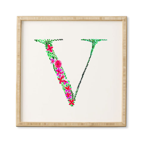 Amy Sia Floral Monogram Letter V Framed Wall Art
