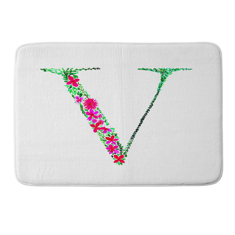 Amy Sia Floral Monogram Letter V Memory Foam Bath Mat