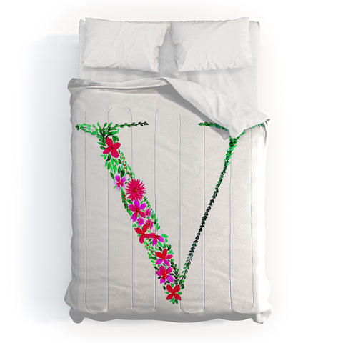 Amy Sia Floral Monogram Letter V Comforter