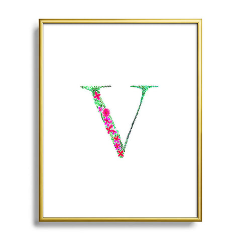 Amy Sia Floral Monogram Letter V Metal Framed Art Print