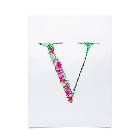 Amy Sia Floral Monogram Letter V Poster