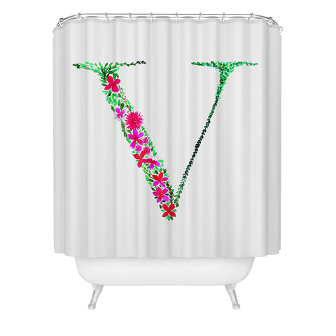 Amy Sia Floral Monogram Letter V Shower Curtain