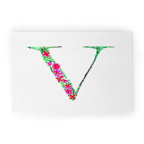 Amy Sia Floral Monogram Letter V Welcome Mat