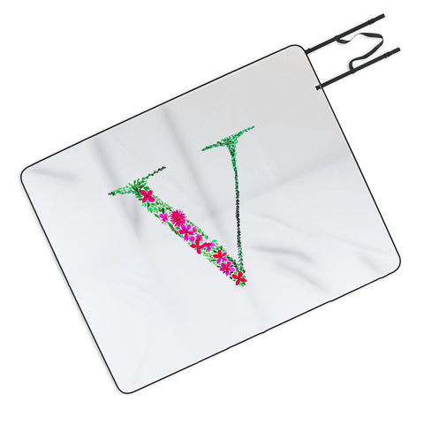 Amy Sia Floral Monogram Letter V Picnic Blanket