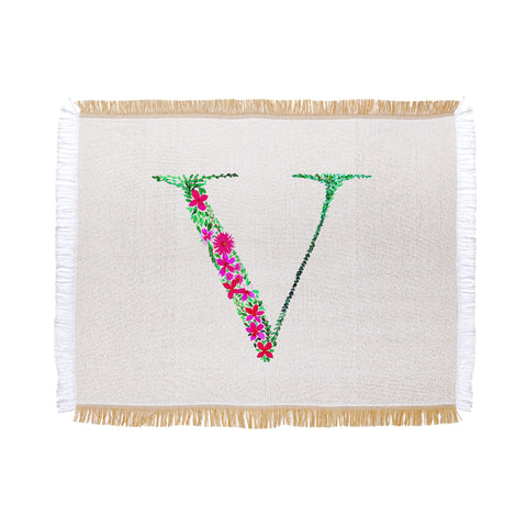 Amy Sia Floral Monogram Letter V Throw Blanket
