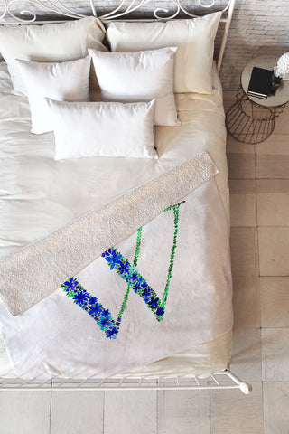 Amy Sia Floral Monogram Letter W Fleece Throw Blanket