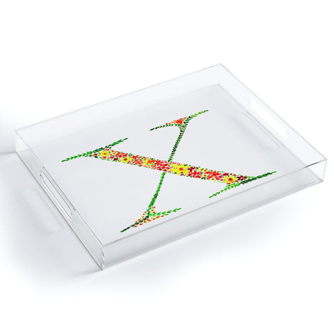 Amy Sia Floral Monogram Letter X Acrylic Tray