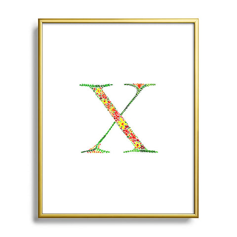 Amy Sia Floral Monogram Letter X Metal Framed Art Print