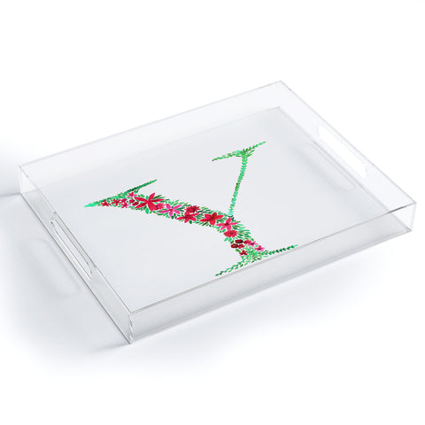 Amy Sia Floral Monogram Letter Y Acrylic Tray