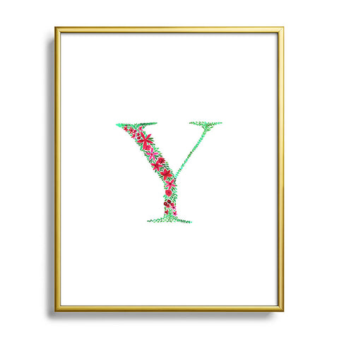 Amy Sia Floral Monogram Letter Y Metal Framed Art Print