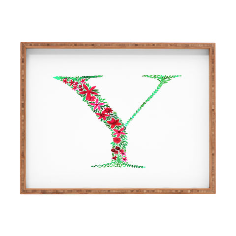 Amy Sia Floral Monogram Letter Y Rectangular Tray