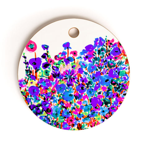 Amy Sia Flower Fields Blue Cutting Board Round