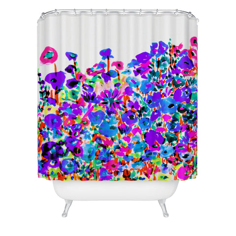 Amy Sia Flower Fields Blue Shower Curtain