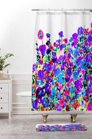 Amy Sia Flower Fields Blue Shower Curtain And Mat