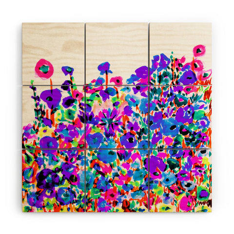 Amy Sia Flower Fields Blue Wood Wall Mural