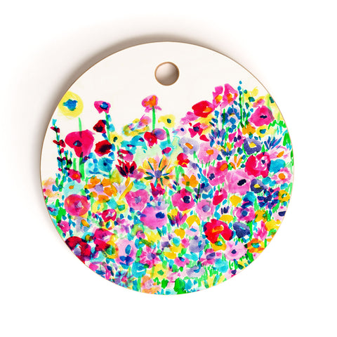 Amy Sia Flower Fields Pink Cutting Board Round