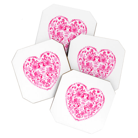 Amy Sia Folk Love Heart Pink Coaster Set