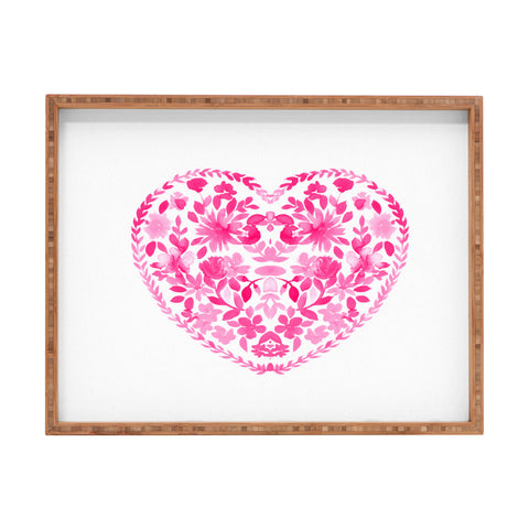 Amy Sia Folk Love Heart Pink Rectangular Tray