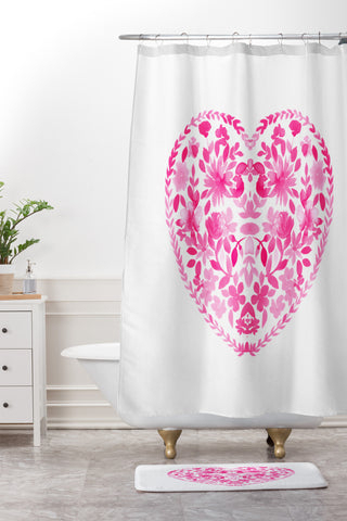 Amy Sia Folk Love Heart Pink Shower Curtain And Mat