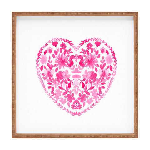 Amy Sia Folk Love Heart Pink Square Tray