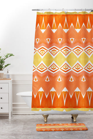 Amy Sia Geo Triangle 2 Orange Shower Curtain And Mat
