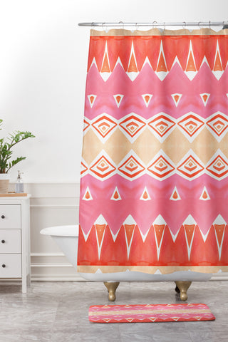 Amy Sia Geo Triangle 2 Peach Shower Curtain And Mat