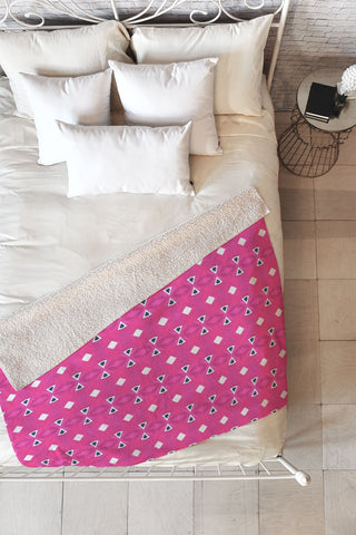 Amy Sia Geo Triangle 3 Pink Navy Fleece Throw Blanket