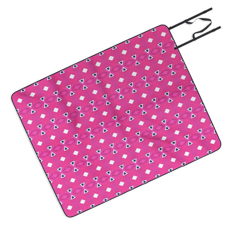 Amy Sia Geo Triangle 3 Pink Navy Picnic Blanket