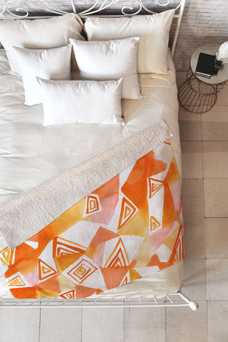 Amy Sia Geo Triangle Orange Fleece Throw Blanket