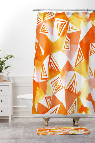Amy Sia Geo Triangle Orange Shower Curtain And Mat