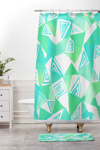 Amy Sia Geo Triangle Sea Green Shower Curtain And Mat