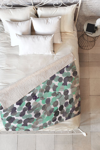Amy Sia Gracie Spot Aqua Grey Fleece Throw Blanket