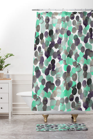 Amy Sia Gracie Spot Aqua Grey Shower Curtain And Mat