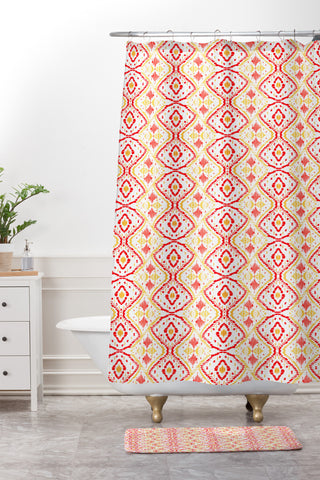 Amy Sia Ikat 2 Cherry Shower Curtain And Mat