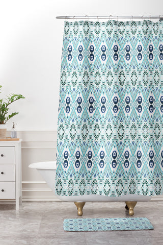 Amy Sia Ikat Java Blue Mini Shower Curtain And Mat