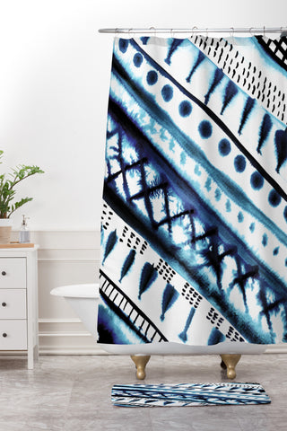 Amy Sia Indigo Stripe Shower Curtain And Mat