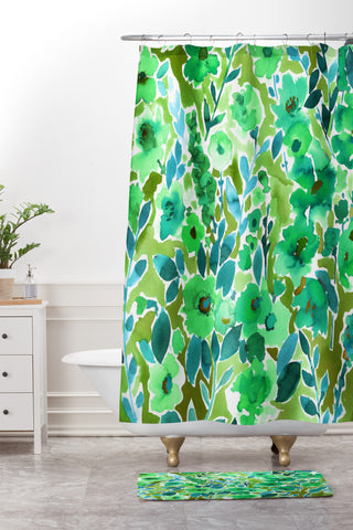 Amy Sia Isla Floral Green Shower Curtain And Mat