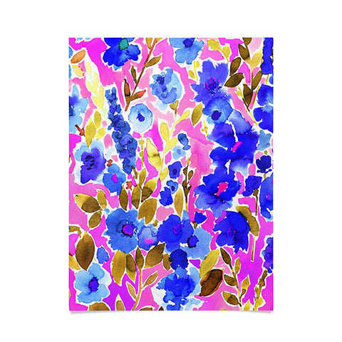 Amy Sia Isla Floral Pink Blue Poster