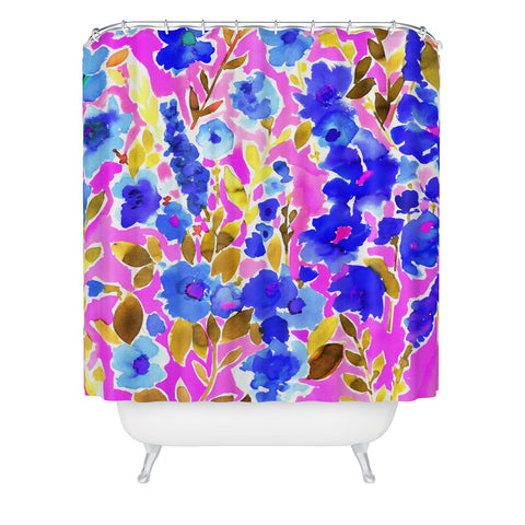 Amy Sia Isla Floral Pink Blue Shower Curtain