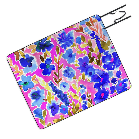 Amy Sia Isla Floral Pink Blue Picnic Blanket