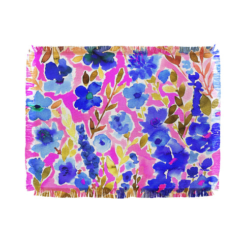 Amy Sia Isla Floral Pink Blue Throw Blanket