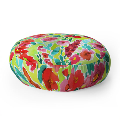 Amy Sia Isla Floral Yellow Floor Pillow Round