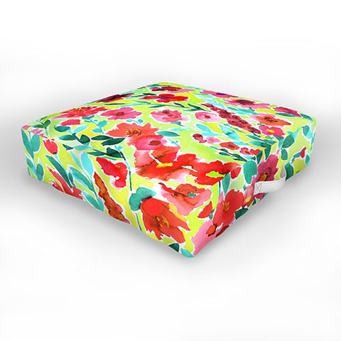 Amy Sia Isla Floral Yellow Outdoor Floor Cushion