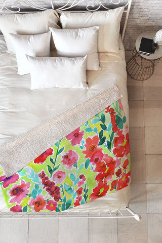 Amy Sia Isla Floral Yellow Fleece Throw Blanket