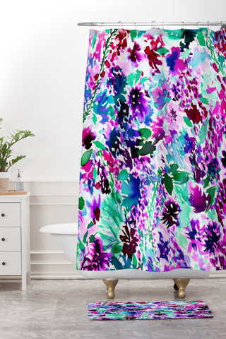 Amy Sia La Flor Plum Shower Curtain And Mat