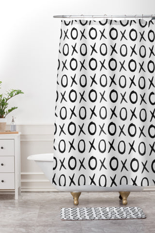 Amy Sia Love XO Black and White Shower Curtain And Mat
